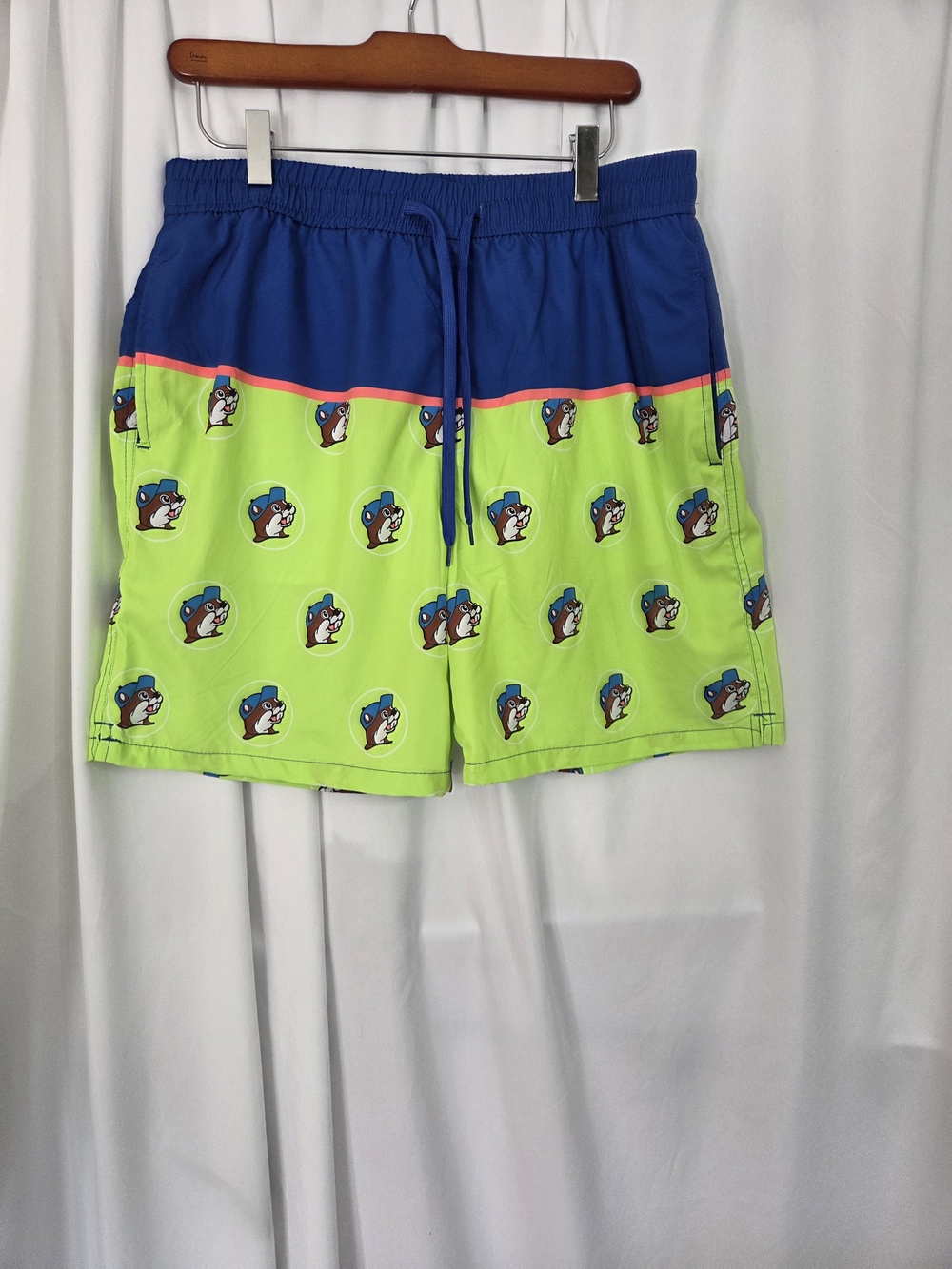 BUC-EE'S Neon Green and Blue Printed Swim Trunks Size M